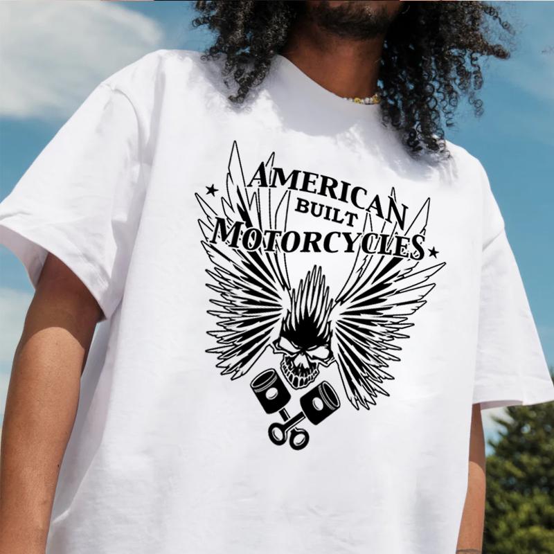 Winged Skull Motorcycle Tshirt 100 Cotton ONeck T Shirt Fashion Short Sleeve Mens Tees Graphic Tshirts