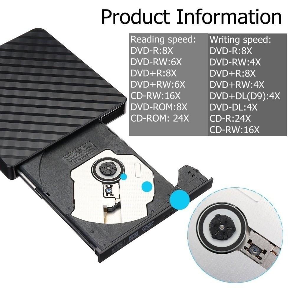 Portable DVD Burner Drive USB3.0 External DVD Drive 2 In 1 External DVD Writer  Laptop