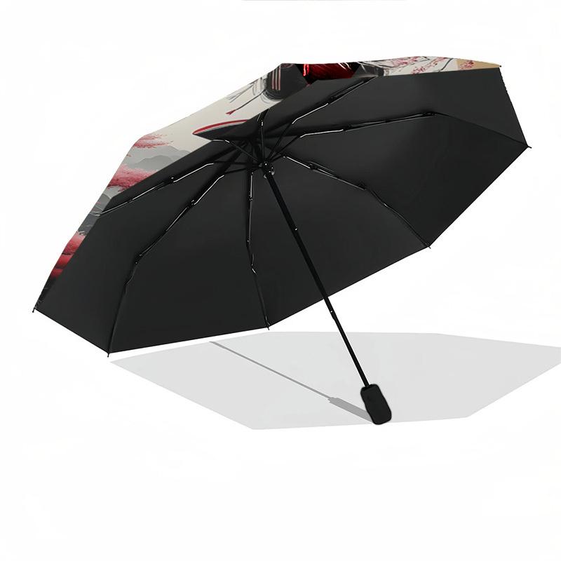 Geisha. Cherry Blossom Themed Automatic Opening and Closing Umbrella, Brightly Colored 8 rib Portable Umbrella, Suitable for Men and Women,