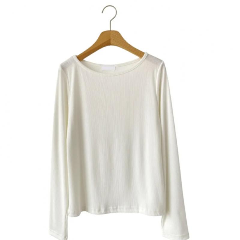 New Arrivals Open Run Women Rayon Spandex Long Sleeve Ribbed T shirT