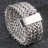 Retro rustfritt stål fiskeskala mesh båndring for menn kvinner unisex par smykker bryllup band navn graverbar