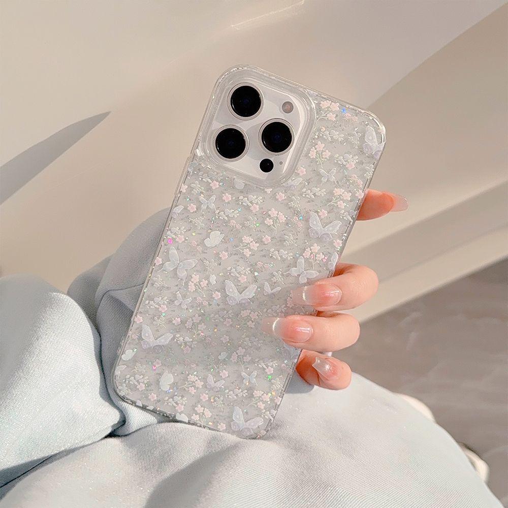 Spring Floral Glitter Phone Case for Apple 14/15/16 Pro Max/XS Max/11/7 Plus