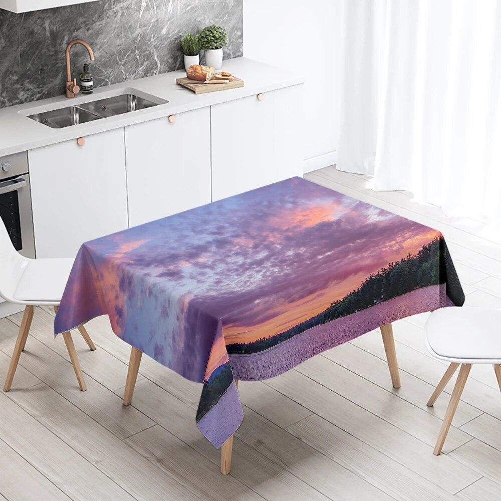 Day Road Dusk Sunset Scenery Printed Tablecloth Outdoor Picnic Camping  Antifouling Waterproof Table Home Decoration