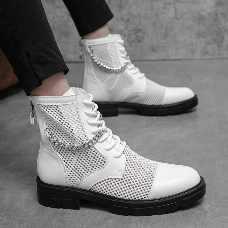 

Мужская обувь 46 большого размера, летние новые кожаные туфли, модные дышащие высокие полые кожаные туфли, модная ретро повседневная обувь 46 белый