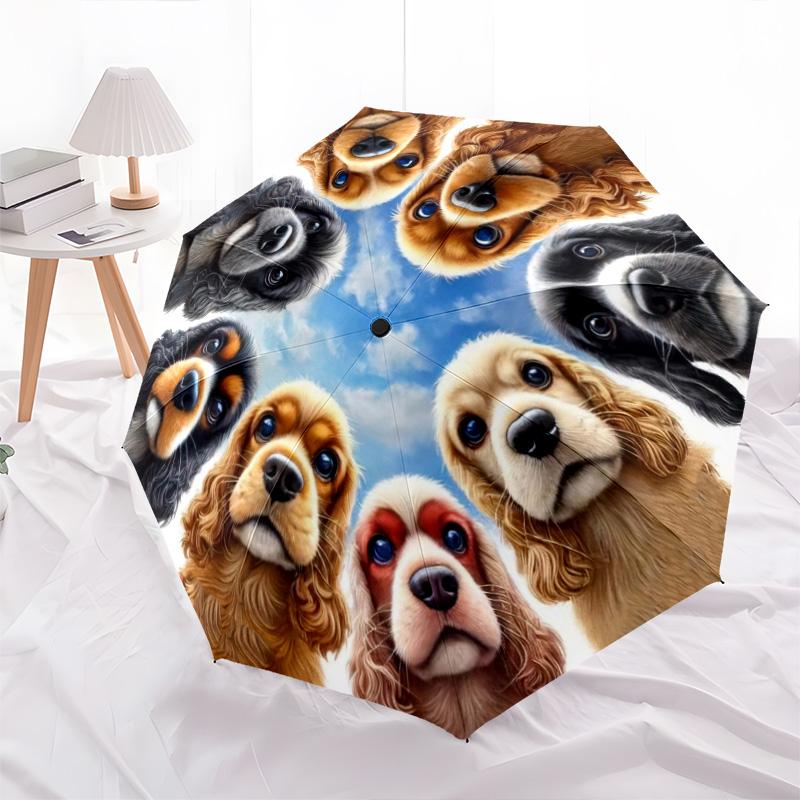 1pc Dog Lover Cute Pet Chihuahua VIP Border Collie Dog Umbrella Portable Folding Umbrella Iron Frame Hole Bone Structure Outdoor Home Umbrella H2