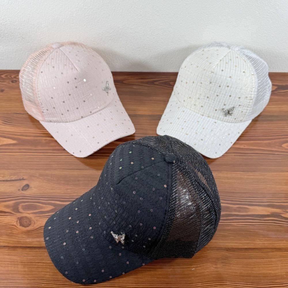 Sequin Sport Peaked Hat Butterfly Summer Sun Hat Casual Mesh Baseball Hat  Travel Beach