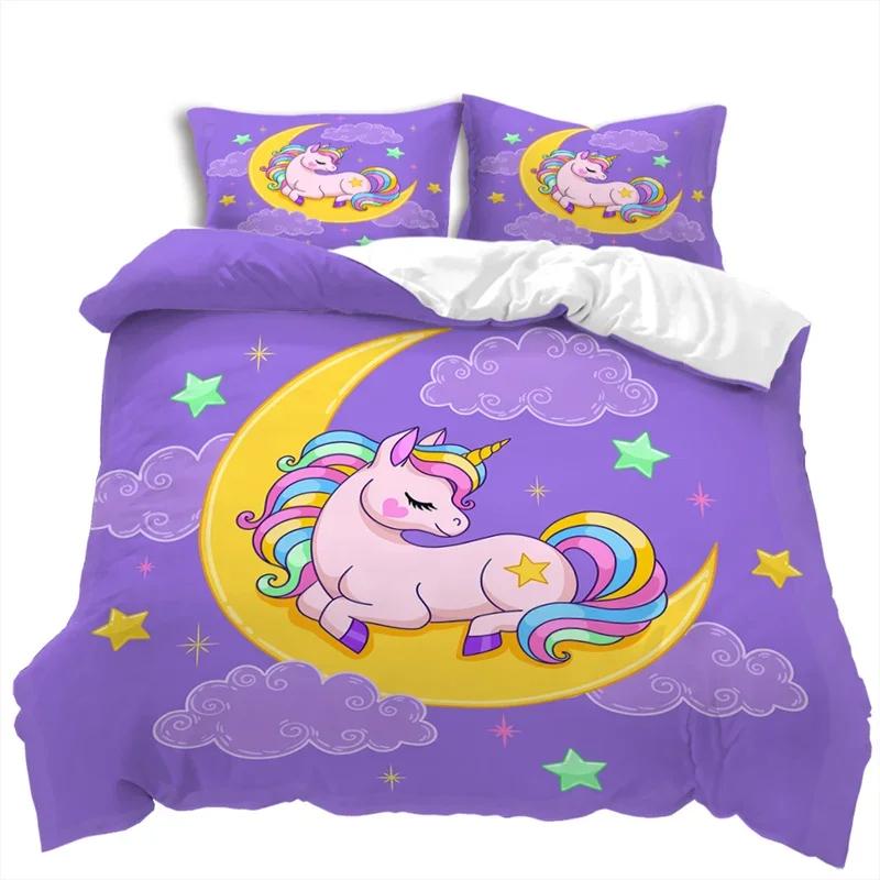 

Comforter Cartoon Unicorn Romantic Theme Floral Bedding Set Microfiber Kawaii Comforter Twin King For Kids Girls Comforter (quilt)-EU Single(135*200cm)3pcs