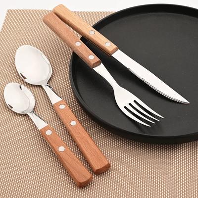 4-teiliges Besteckset mit Holzgriff, Spiegel, 304 Edelstahl, Geschirr, Holzgriff, Löffel, Messer, Gabel, Geschirr-Set für die Küche