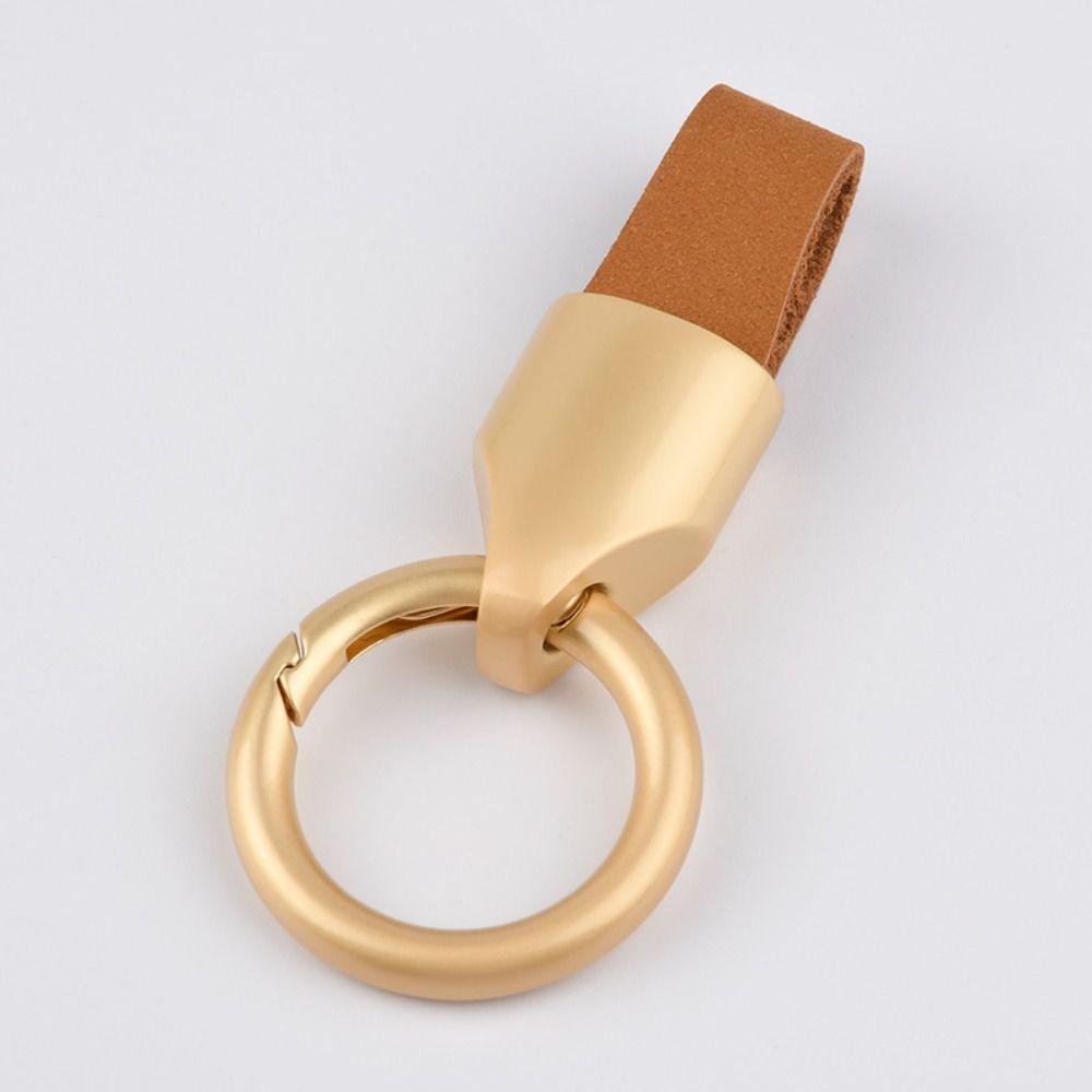 

Key Ring Car Key Buckle Keys Organizer Round Buckle Unique Leather Key Chain Auto Car Accessories Brown-Matte Gold