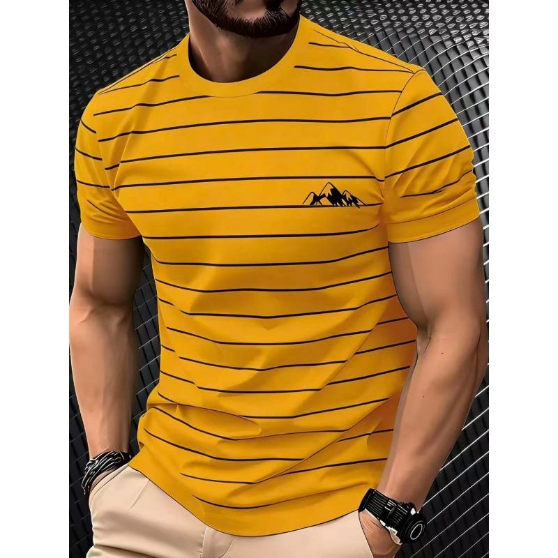 Men T-Shirt Fashion Simple Striped Printed Street Harajuku Short Sleeve Oversized Tops Summer Daily Versatile Men's Clothing