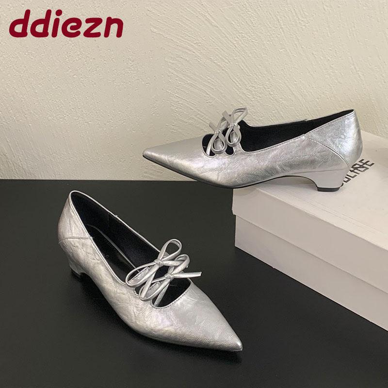 Fashion 2025 New Fashion Butterfly-Knot Ladies Low Heel Slip On Shoes Luxury Female Shallow Footwear Pointed Toe Women Heel Shoes Pumps