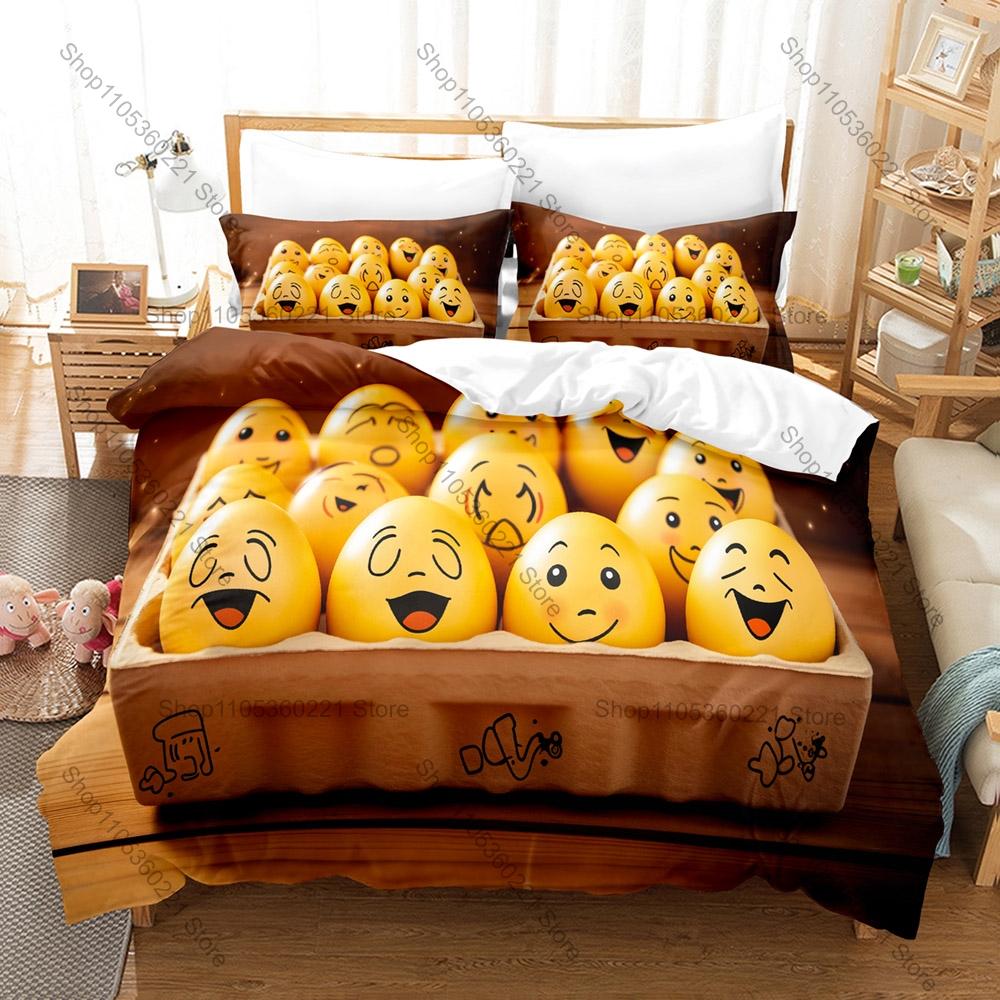 Vibrant Cartoon Fun Expression Full Printed 3PCS Bedding Duvet Cover + 2 Pillowcases Dorm Home Decoration