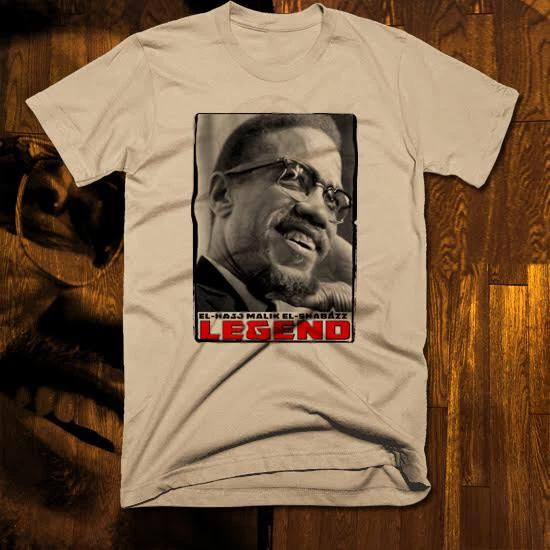 

Malcolm X T-Shirt Black History Month African Civil Rights Activist Tan or Gray S