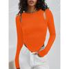 Spring and Autumn Women's Hollow Irregular Round Neck Knit Long Sleeve Sexy Fashion Top