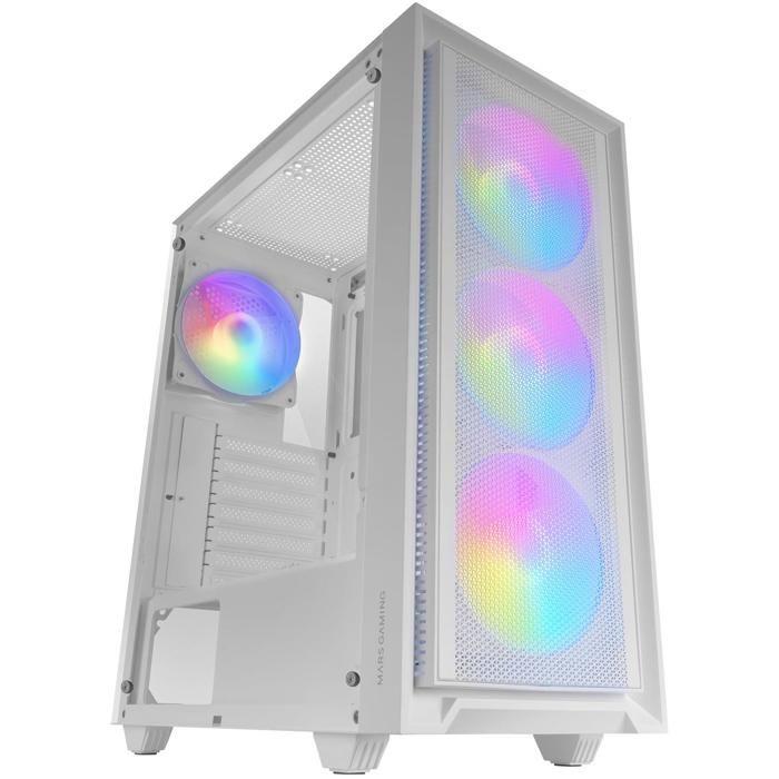 Boîtier Gaming ATX - Mars Gaming - MC-AIR - 4 Ventilateurs FRGB 120mm - Panneau Avant Mesh - Verre Trempé Blanc