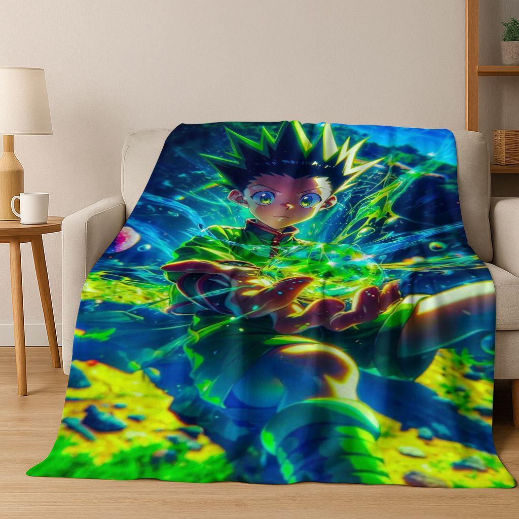 Anime HUNTER X HUNTER HXH Gon Freecss Killua Cartoon Flannel Blanket,Cozy Soft Throw Blanket for Home Bedroom Bed Sofa Cover Kid
