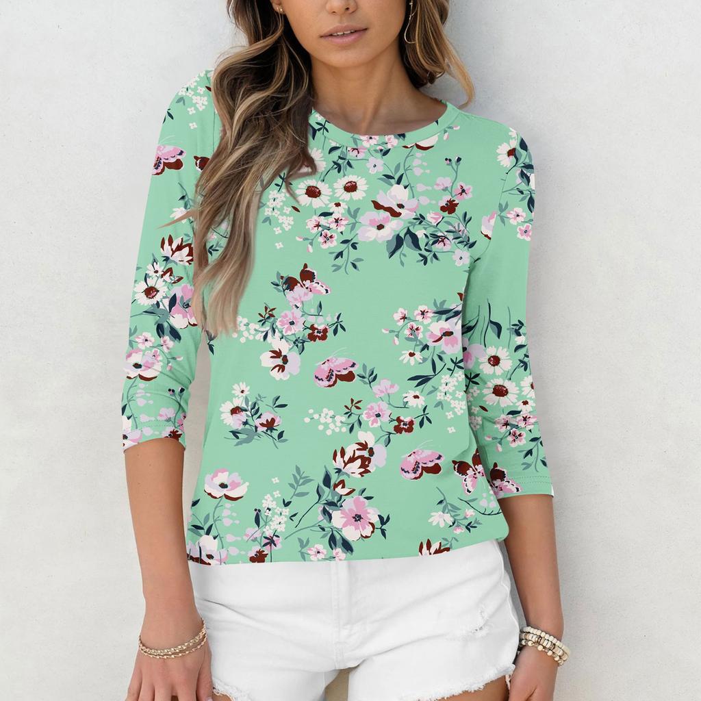 3/4-Ärmel-Shirts für Damen Print Grafik-T-Shirts Blusen Lässig Übergröße Basic Oberteile Pullover