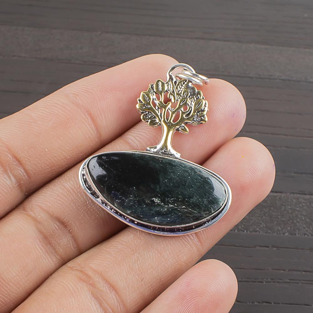 

Натуральний серафініт Дорогоцінний камінь 925 Срібло Срібло Дизайнерський Кулон 1,47 AJP-2185