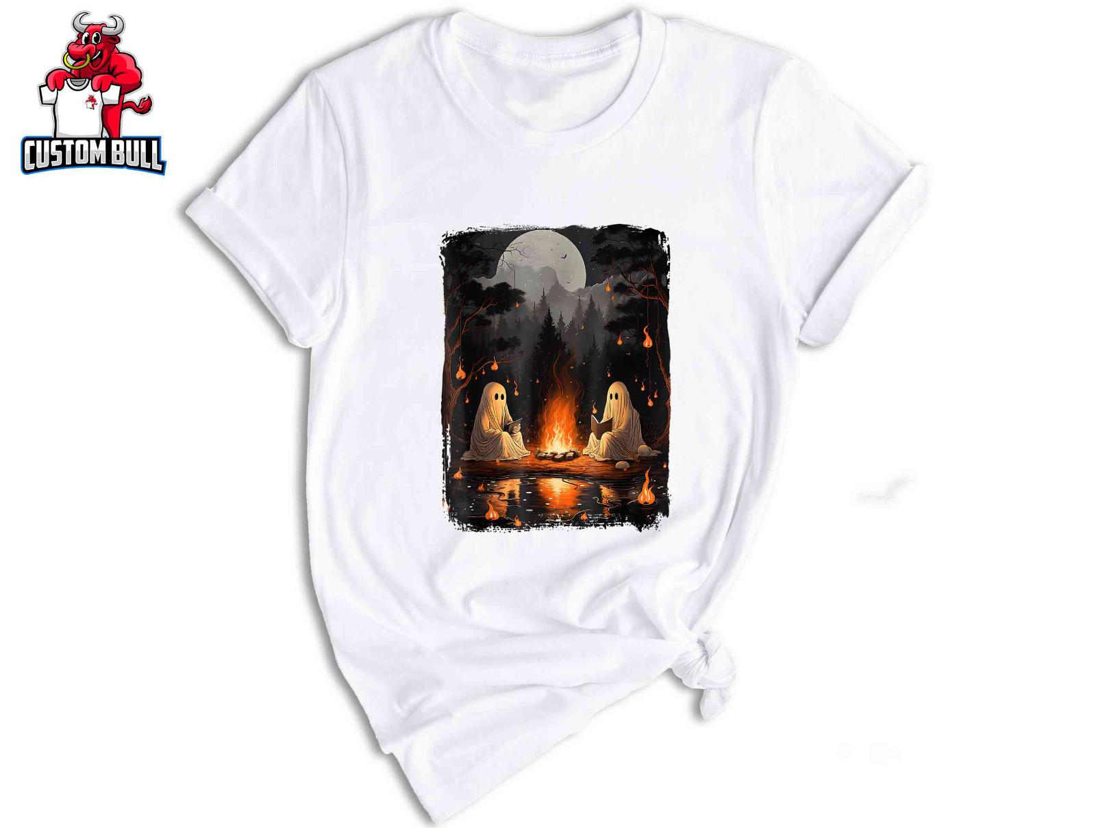 Retro Ghost Book Reading Camping Gothic Halloween Teachers Shirt S разноцветный