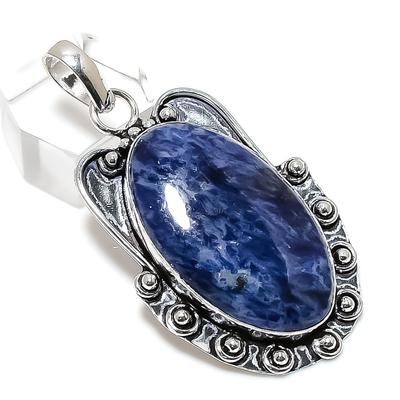 Natural Sodalite Gemstone Handmade 925 Sterling Silver Gift Pendant 2.17" W4N17