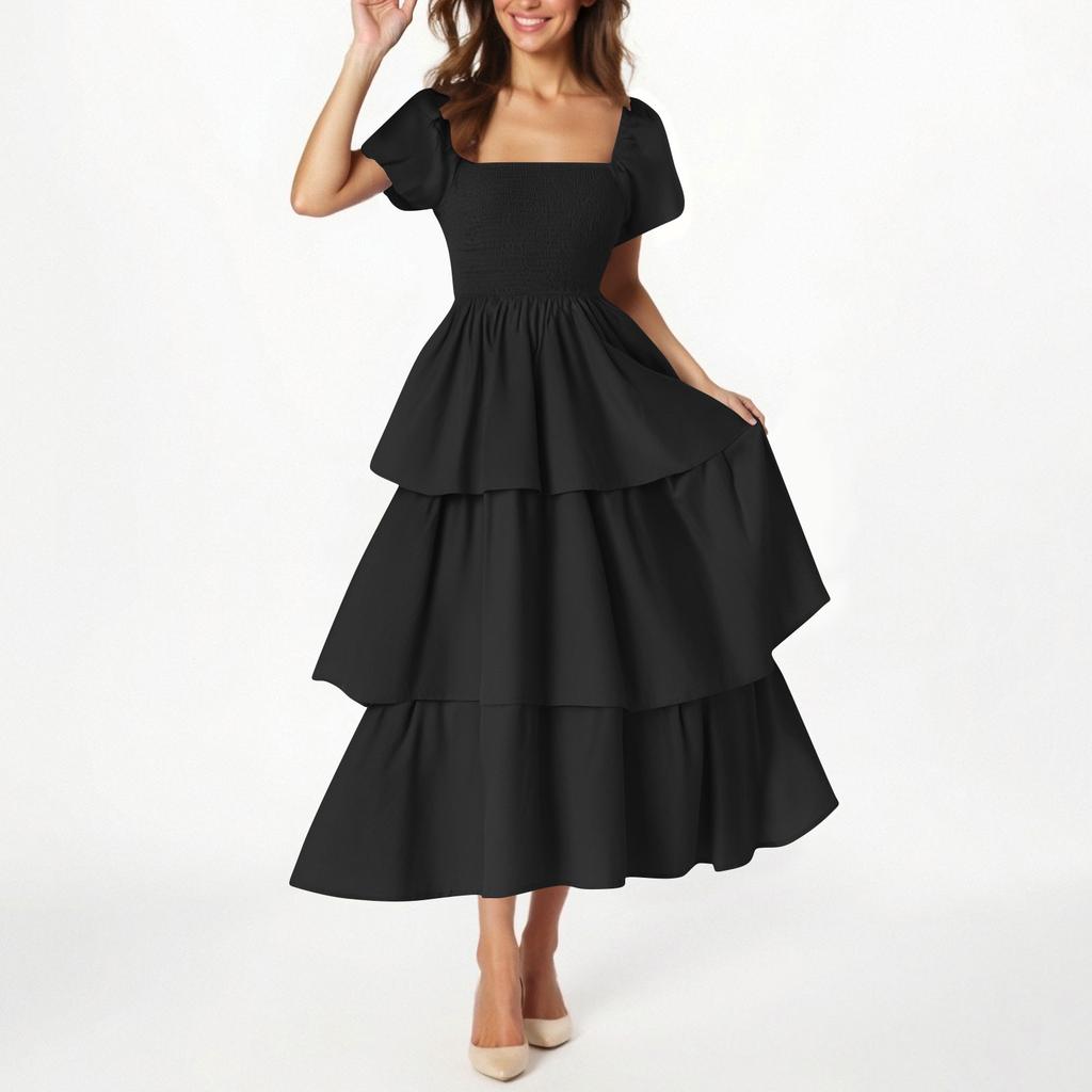 Women's Fashion Color Short Sleeve Dress