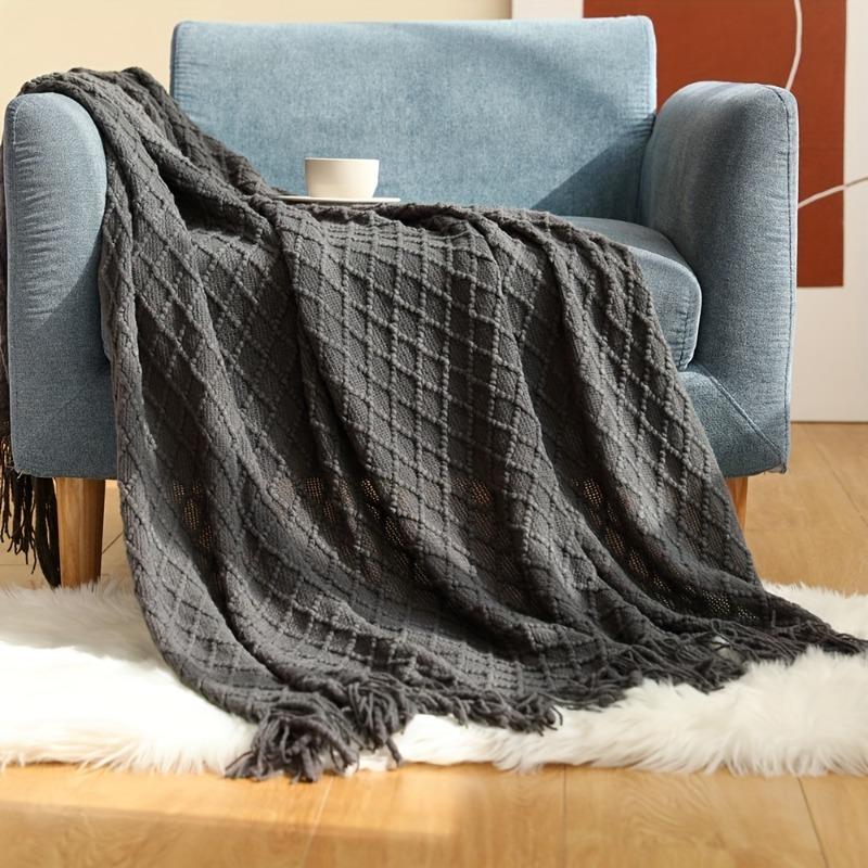 1pcs Nordic Style Sofa Throw Blanket Soft Comfortable Knitted Fringe Blanket Decorative Couch Bed Cover Blanket 127x172cm