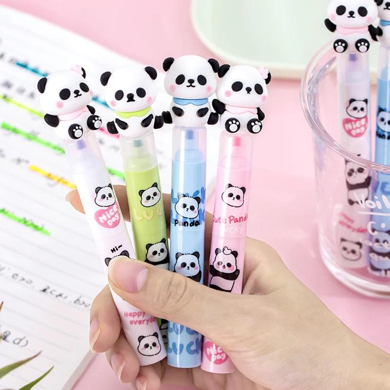 1pcs 3 in 1Cartoon Panda Three Color Splice Highlighter Pen Student Creative DIY Colorful Hand Ledger Stroke Key Marker Pen