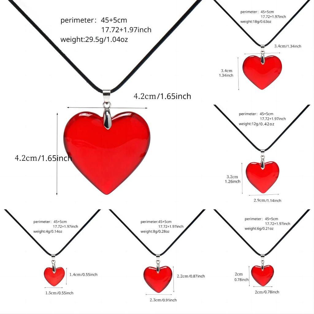 Red Heart Pendant Necklace For Women Girls Glass Crystal Necklace Black Leather Rope Chain Necklaces Y2k Jewelry Friends Gift