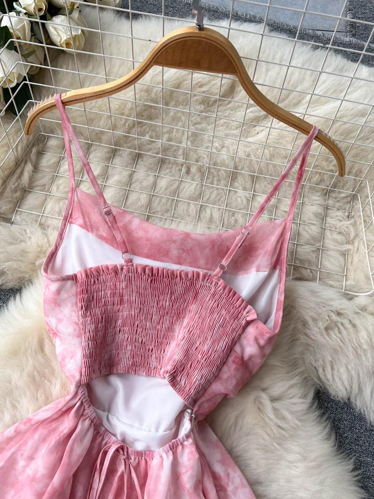 Strap Hollow Out Sexy Long Dress Women Sleeveless Elastic Vacation Chiffon Floral Print Dress Female Beach Sundress Summer New