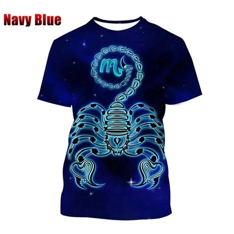 Letnie T-shirty męskie z okrągłym dekoltem, modne, codzienne, z krótkim rękawem, z nadrukiem 3D wzoru zwierzęcia skorpiona