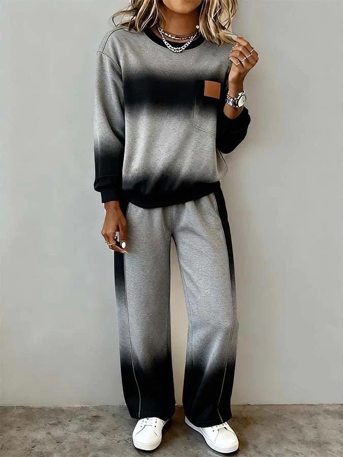 

2024 Women s Top Slit Long-Sleeve Round-Neck Casual Solid Color Autumn-Winter Set XL чёрный