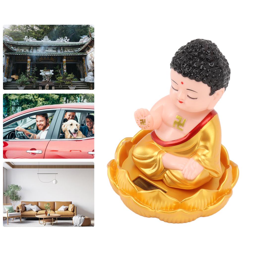Buddha Ornament Solar Powered Light Energy Sensing Auto Nod Buddha Decoration for Home Car