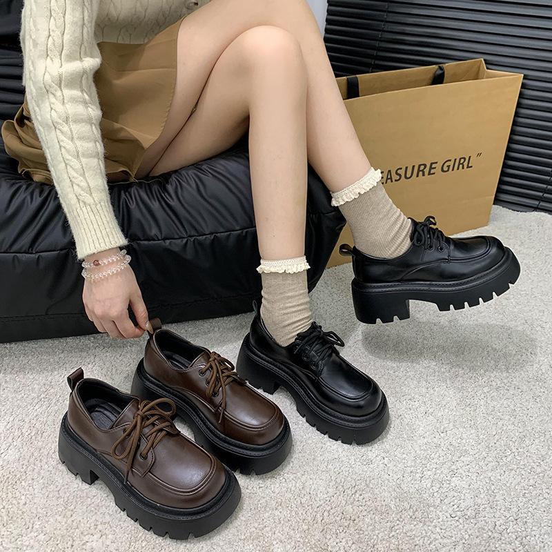 Platform Small Leather Shoes Women's New Height Increase Versatile Small Spring and Autumn Loafers 2025 Black Small Leather Shoes British Style