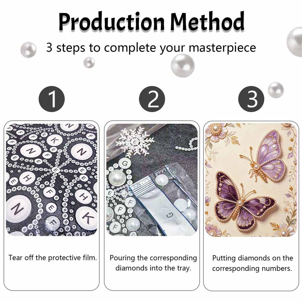 Purple Butterfly Pearl Kit 5D DIY Rhinestone Art Craft for Home Desktop Decoration Relaxing Handmade Gift