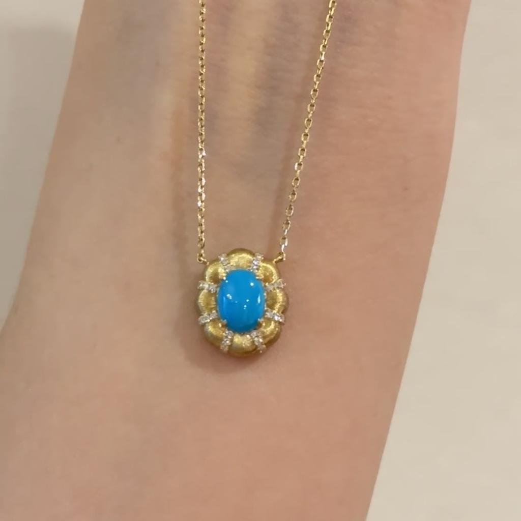 Brushed Oval Turquoise Necklace Female Niche Design High-End Light Luxury Cold Collarbone Chain