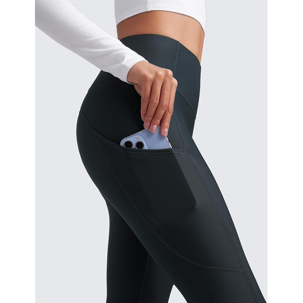 CRZ YOGA Women's Winter Fleece-Lined Yoga Leggings, High-Waisted, Sweat-Wicking, Quick-Drying, Cold Protection, 28-Inch Inseam, Dark Navy, Size XS