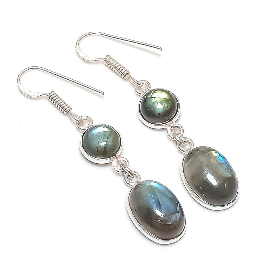 

Натуральный Лабрадорит Драгоценный Камень 925 Стерлинговое Серебро Ювелирное Изделие Серьга 1,97 q4p81