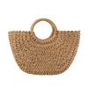 Hand Woven Straw Woven Handbag Large Tote Crossbody Shoulder Hand Woven Bag Boho Half-Moon Hollow Out Beach Bag Basket Tote