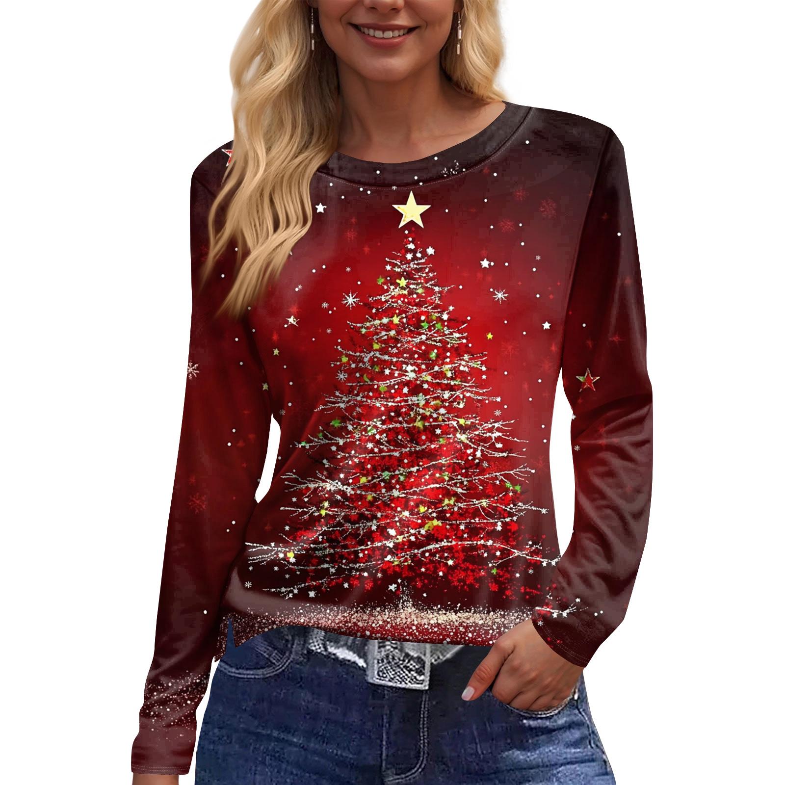 

Женская модная повседневная свободная футболка с разрезом и круглым вырезом с длинным рукавом с принтом, женский топ XL красный