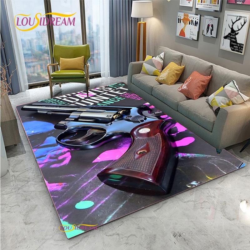 3D Geweer Pistool Revolver Wapen Cartoon Gebiedskleed, Tapijt Kleed voor Woonkamer Slaapkamer, Kind Keuken Deurmat Badkamer Antislip Vloermat