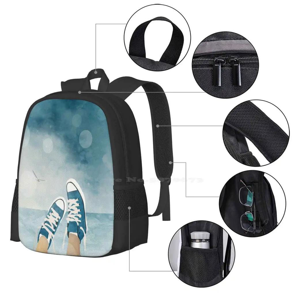 Blue Hot Sale Backpack Fashion Bags Interior Design Seascape Landscape Seagull Bird Sunny Blue Illustration Art Vector Art