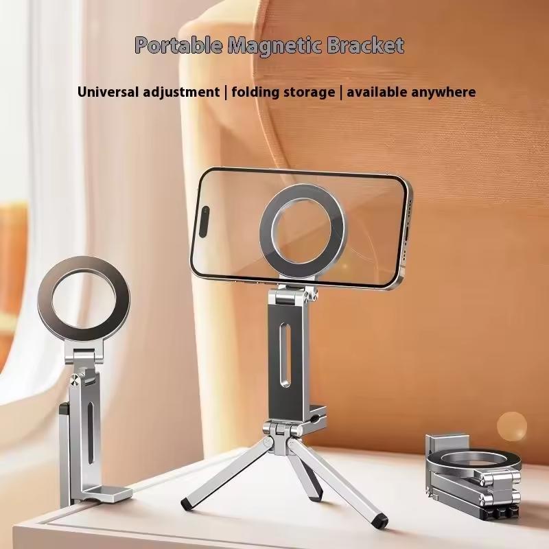 Universal Magnetic Phone Holder 360° Rotating Portable Phone Stand Foldable Tripod Magsafe Mount for Live Broadcast Travel Plane