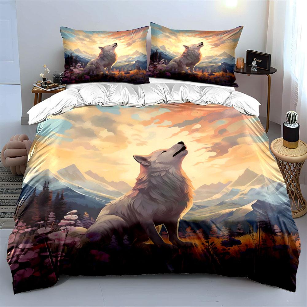 Nature Wolf Art Decor Set Soft Comfortable Duvet Cover Bedding Set Included 1*Duvet Cover & 2*Pillowcases, Gift