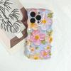 For iPhone 13 Pro Max Case Oil Painting Flower Pattern TPU Phone Cover with Curly Wave Frame