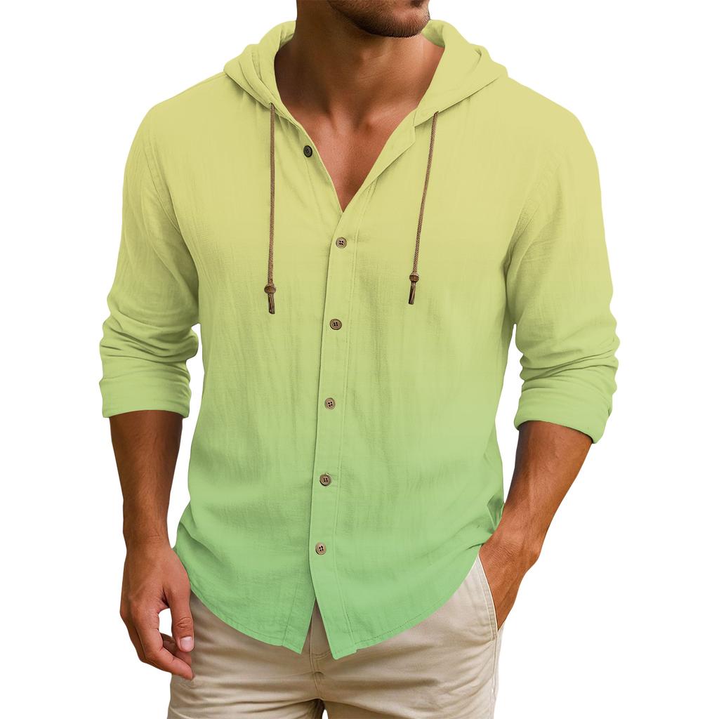 Men's Hooded T-shirt Gradient Color Cotton And Linen Men's Casual Long-sleeved Top
