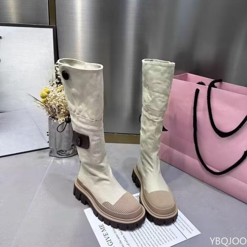 Modische vielseitige Stiefel mit dicker Sohle für Damen, lässige bequeme hohe Stiefel, neue Frühling Herbst elegante einfache Damenschuhe