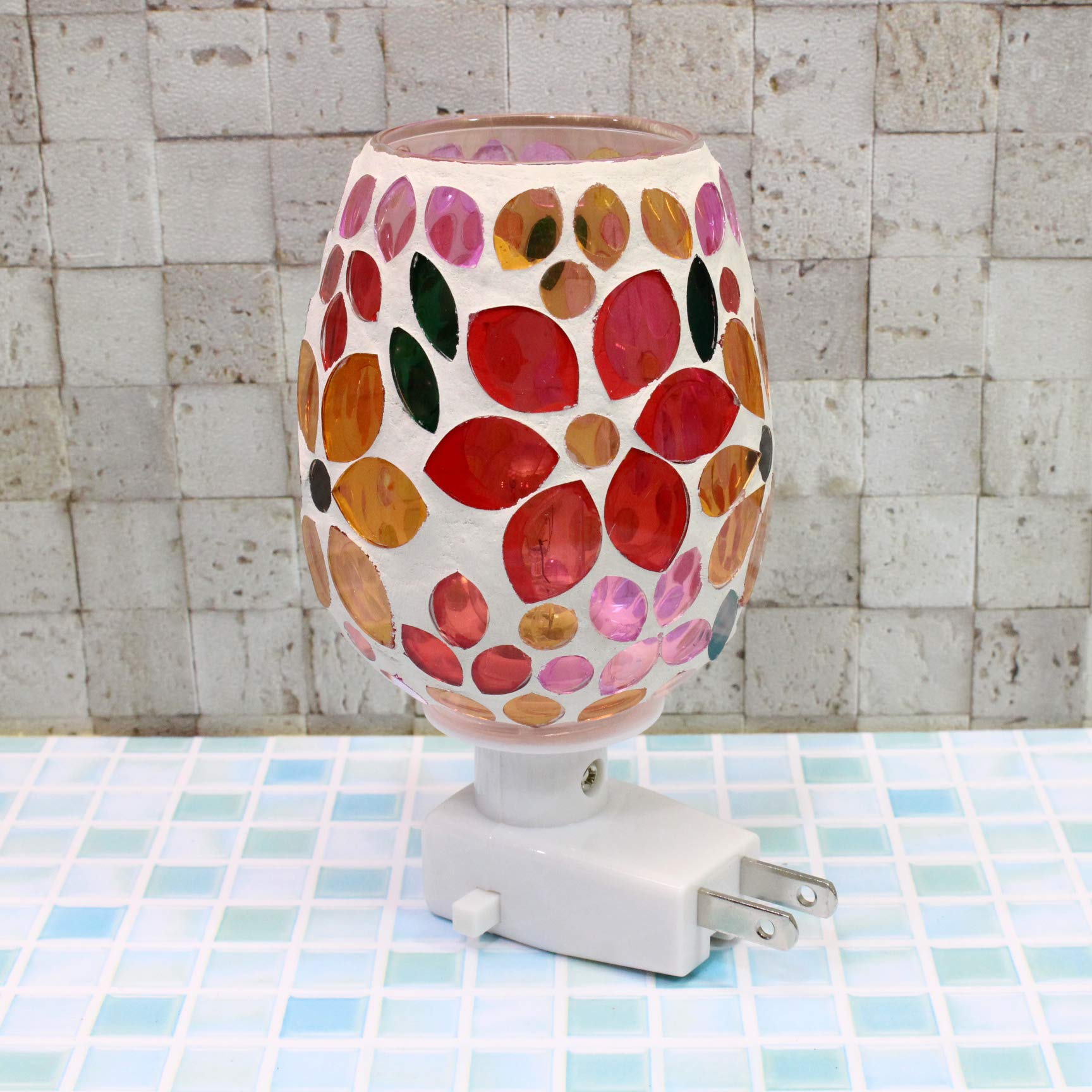 

Fourcart Милый настольный светильник ручной работы из стеклянной мозаики, Цветочный розовый, CNJYK2