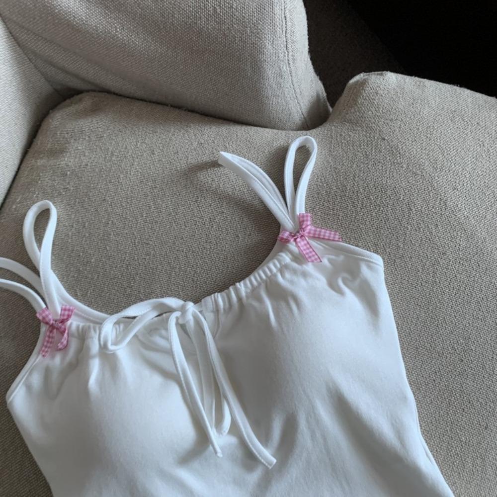 Chest Pad Tank Top Halter Crop Tops Women Summer Bow Camis Backless Camisole Fashion Tube Lady Sleeveless Cropped Vest