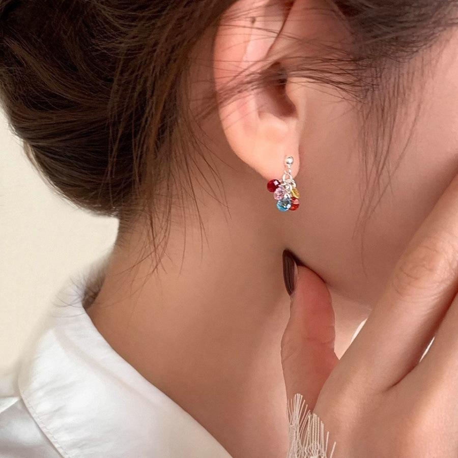 Small Fresh Color Crystal Beaded Stud Earrings Women's 2025 Earrings Vintage Design Earrings