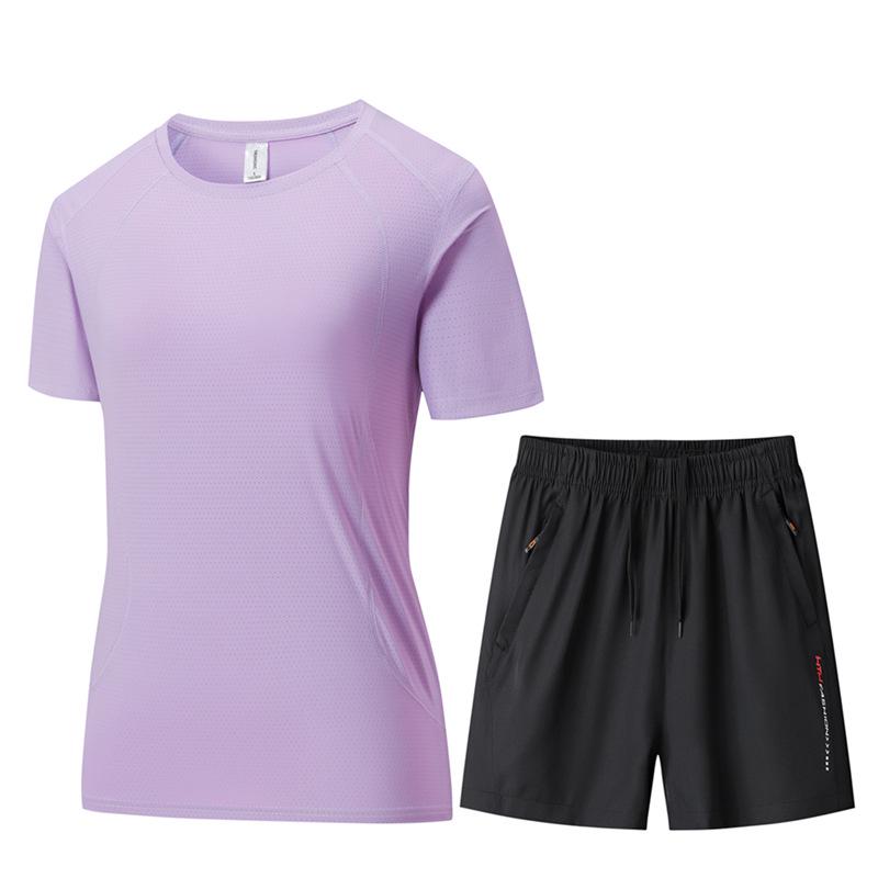 Women s 2025 Summer Ice Silk T-shirt  Yoga Fitness Set - Cooling  Slimming L